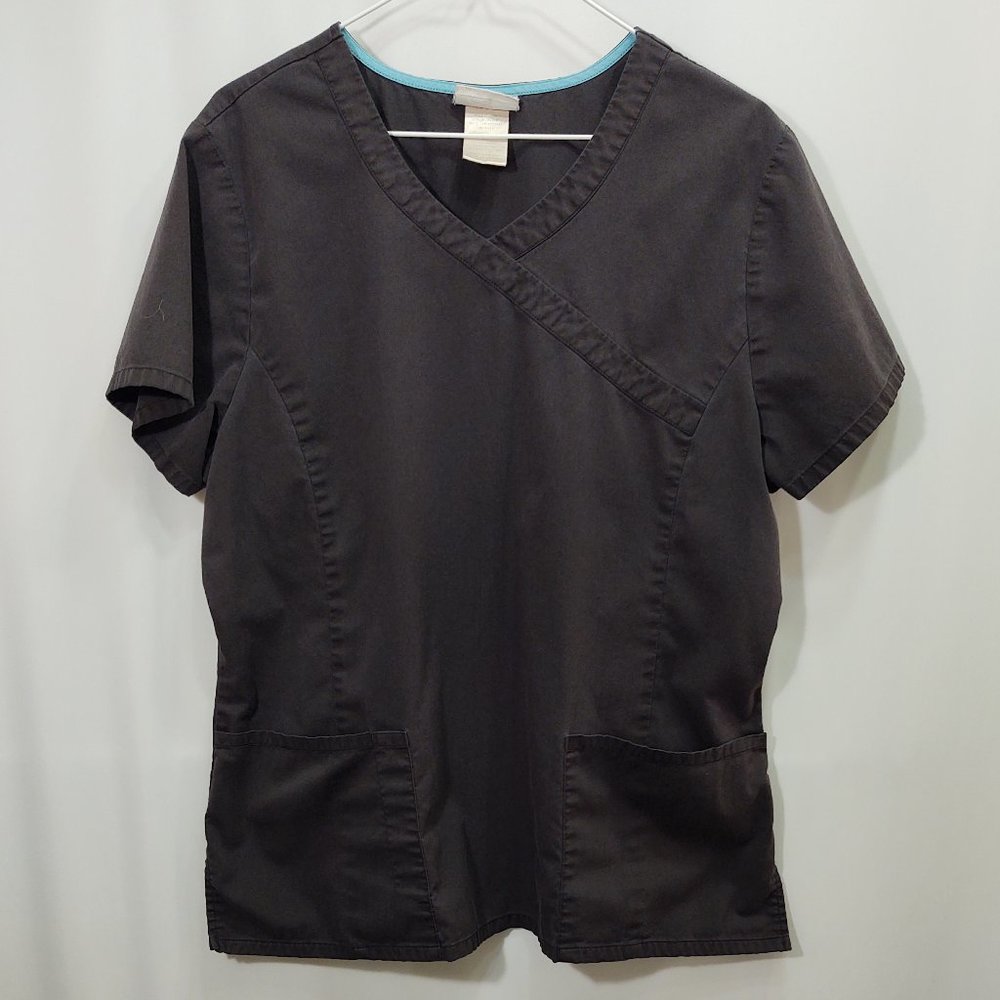 3/$30 Scrubstar Black Mock Wrap Scrub Top Large